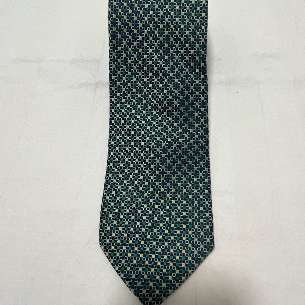 Bruno Piattelli Roma Men’s Vintage Upscale Neck Tie, Green Geometric Pattern